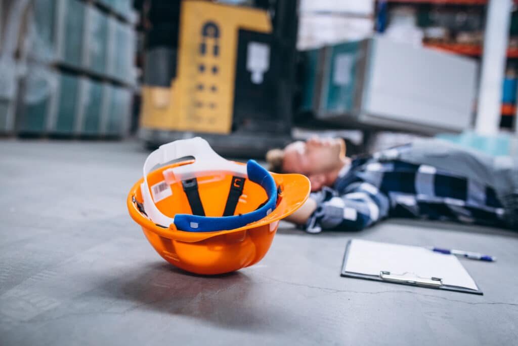 Accident dans un entrepôt, homme à terre